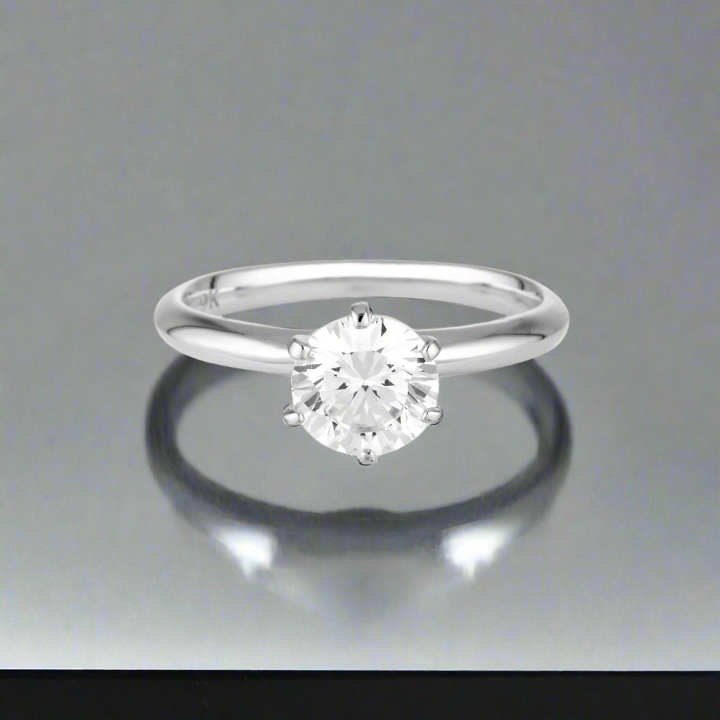 Georgini Gold Round Brilliant Cut 1.25ctw Moissanite Solitaire With Knife Edge Band In 9ct White Gold