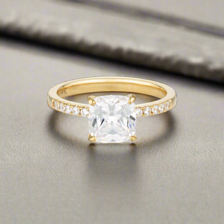 Georgini Gold Cushion Cut 1.5tcw Moissanite Engagement Ring In 9ct Yellow Gold