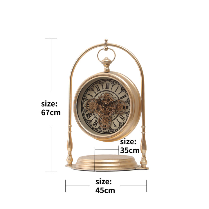 Marrakye Arch Moving Cogs Table Clock - Metallic Gold Wash