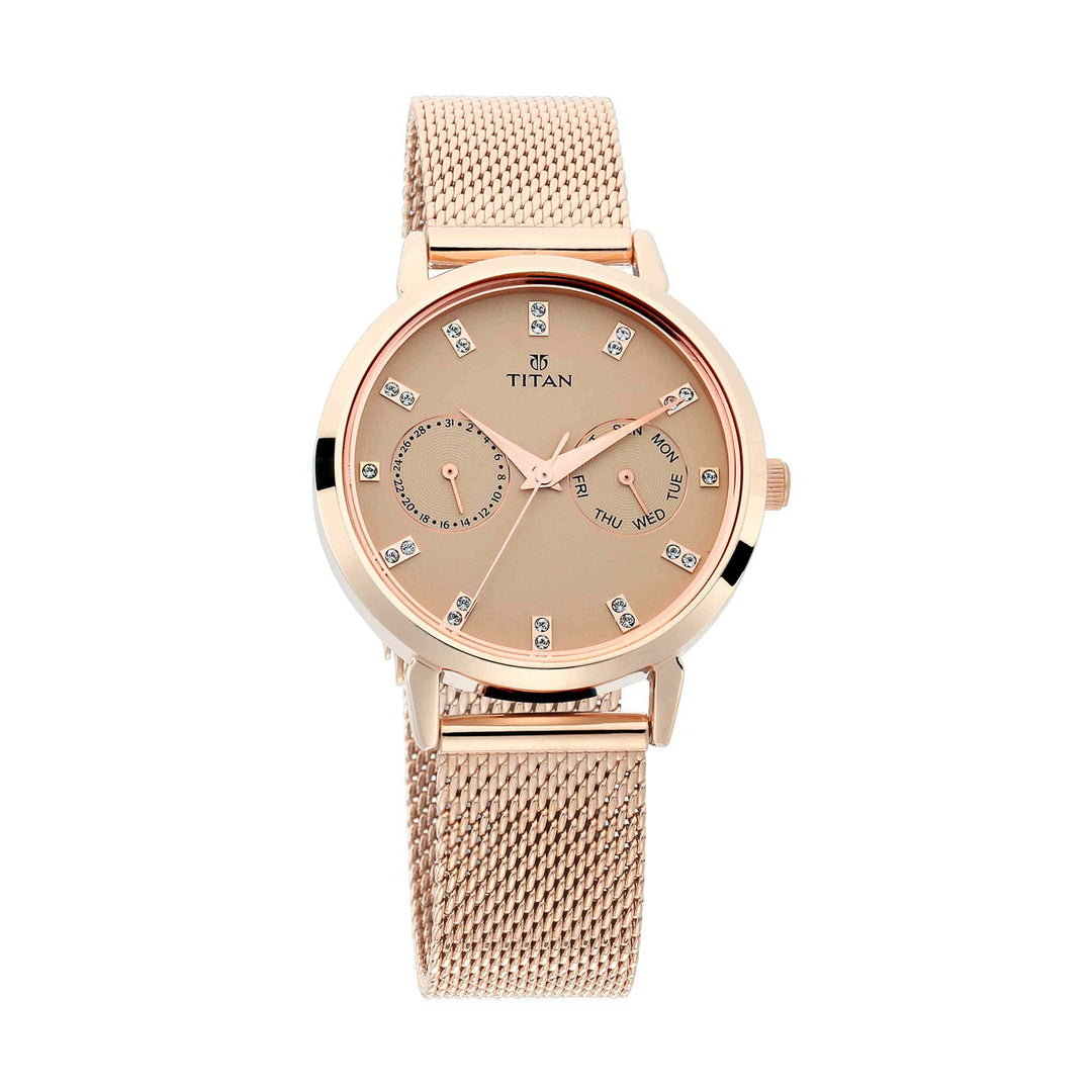 Titan Chronograph Watches Titan Sparkle Beige Dial Analogue Multi Function Watch for Women Brand