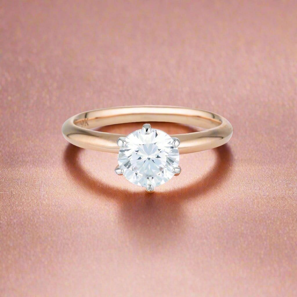 Georgini Ring Georgini Gold Round Brilliant Cut 1.25ctw Moissanite Solitaire With Knife Edge Band In Rose Gold Georgini Gold Round Brilliant Cut 1.25ctw Moissanite Solitaire With Knife Edge Band In Rose Gold Brand