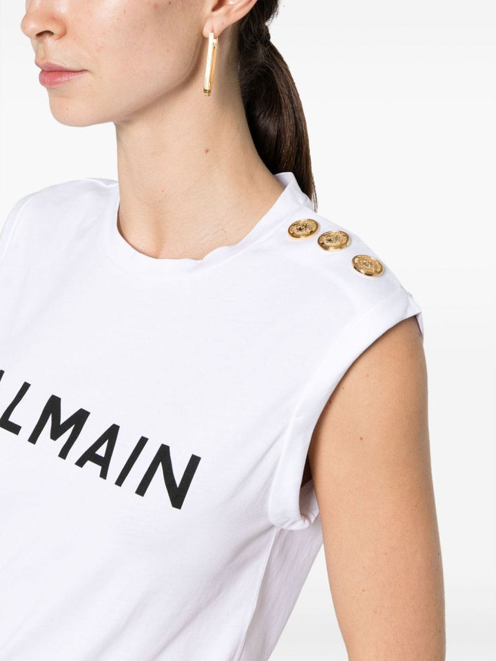 Balmain Topwear L Balmain Cotton Logo Top Balmain White Cotton Logo Top Brand