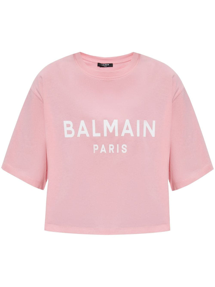 Balmain Topwear Balmain Cropped Tee Balmain Light Pink Cropped Tee Brand