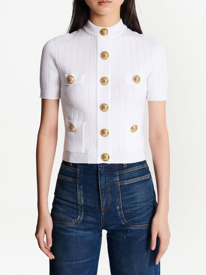 Balmain Topwear Balmain Knit Button Sweater Balmain Off-White Knit Button Sweater Brand