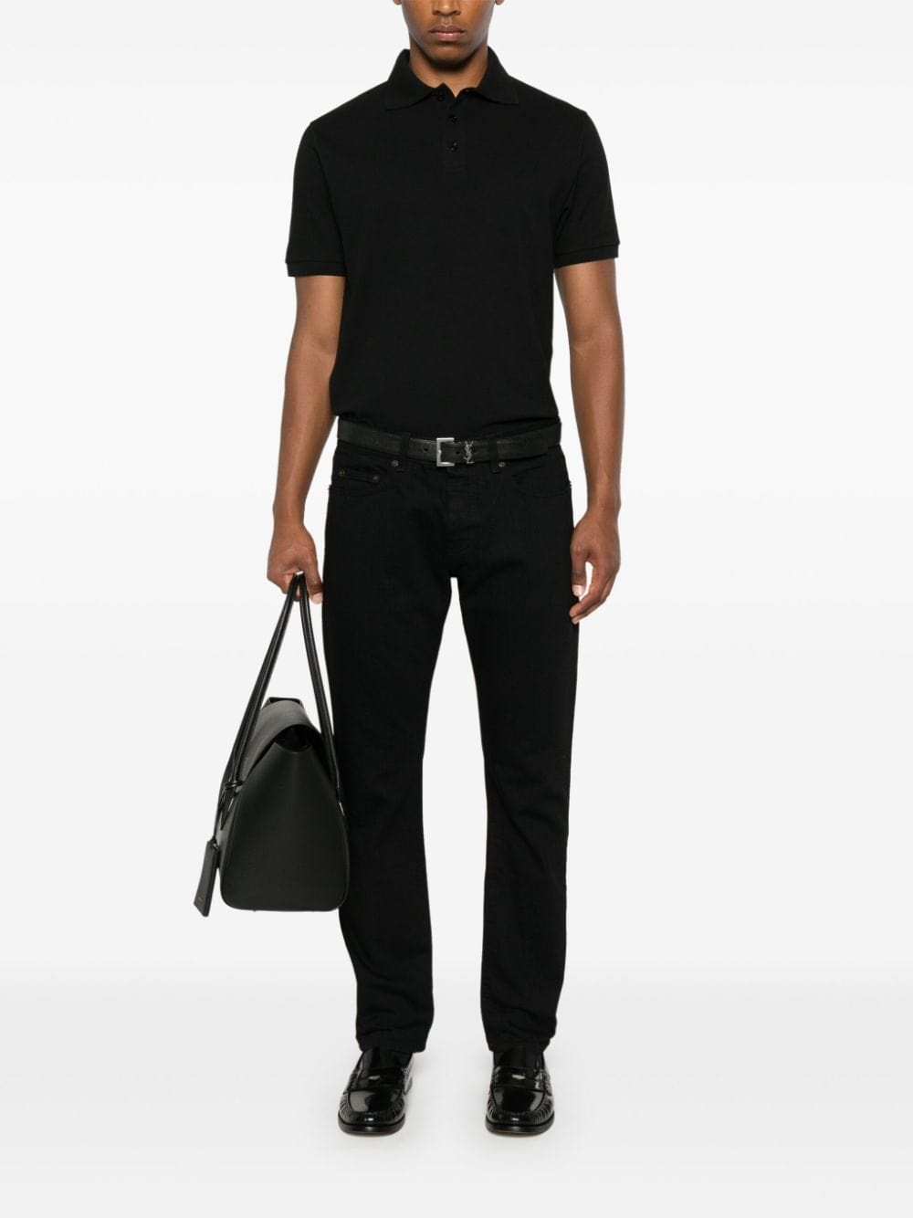 Saint Laurent Topwear L Saint Laurent T-shirts and Polos Black Saint Laurent Black Cassandre Logo Piqué Polo Shirt at Italian Luxury Group Brand