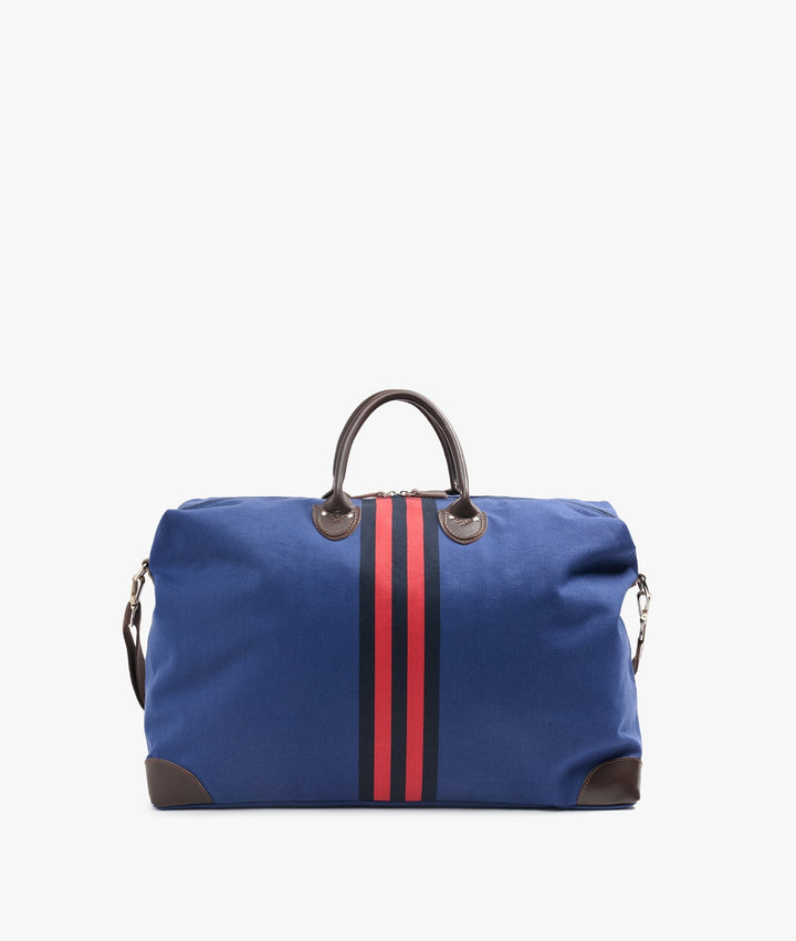 My Style Bags Travel Bags My Style Bags Harvard Rugby Duffel Travel Bag in Blue with Red/Black Stripes for Men Brand