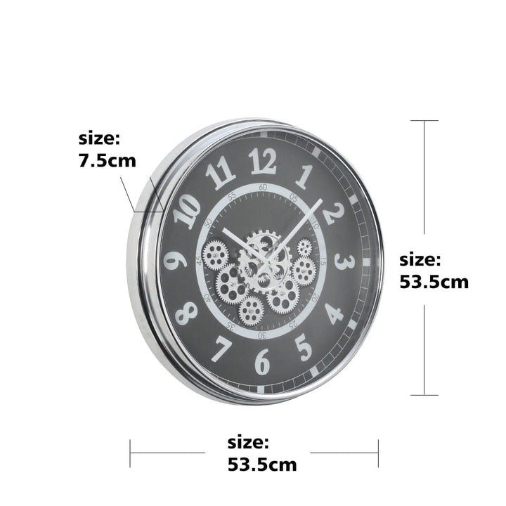 Chilli Wall Clock Boogie Round Industrial Moving Cogs Wall Clock - Silver Metal / Black Brand