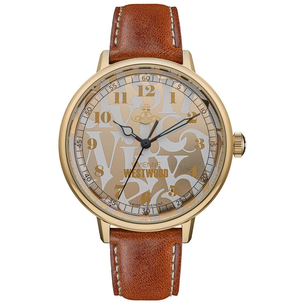 Vivienne Westwood Watches Vivienne Westwood Cavendish Gold 48mm Brown Leather Watch Brand